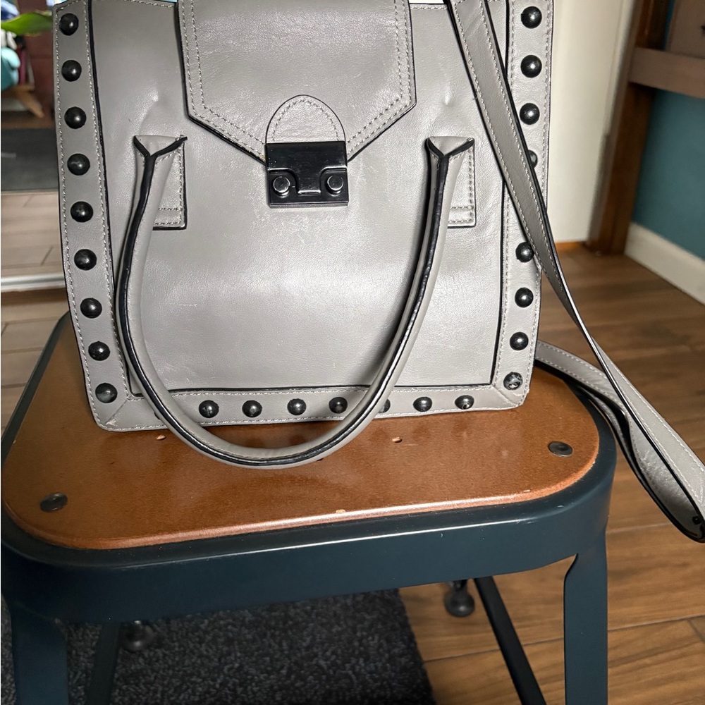 Loeffler Randall Light Gray Satchel with Black Accents